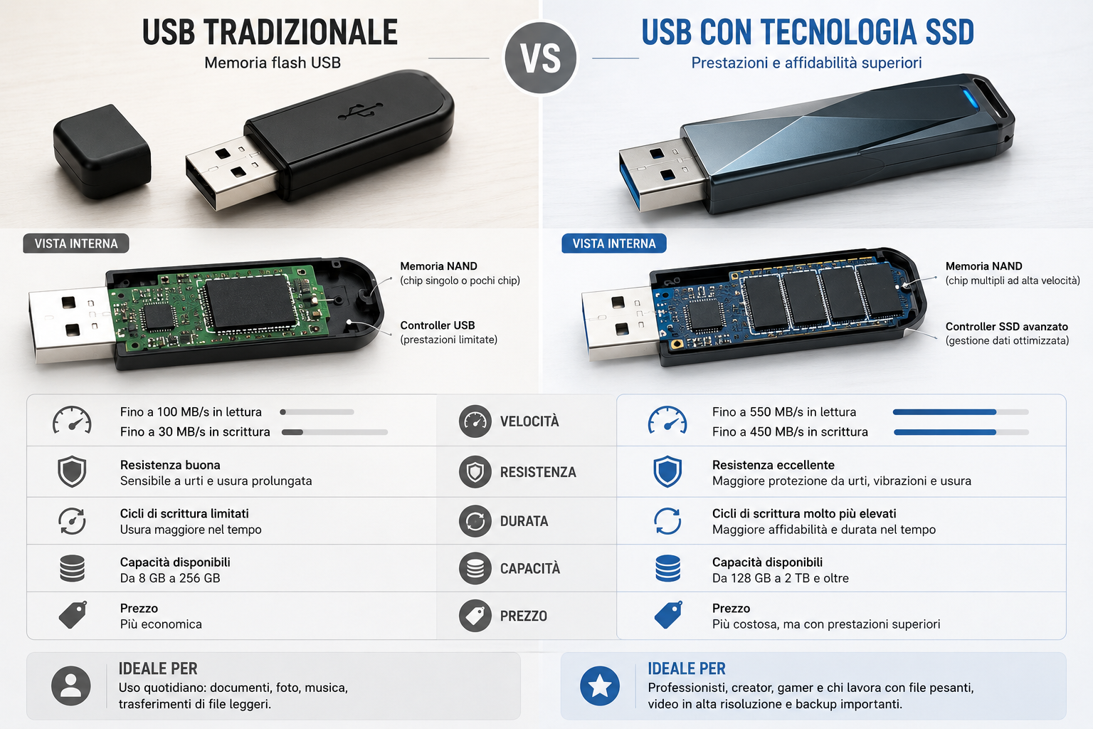 Chiavette USB o SSD USB? Cosa cambia e per i dati